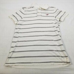 Hollister California Men's Striped Polos Shirt Short Sleeves White/Black  L